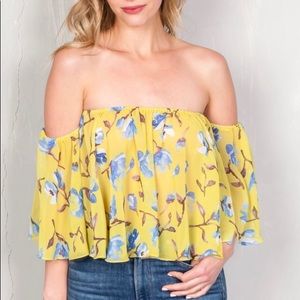 Sheer Mustard Floral Off Shoulder Top